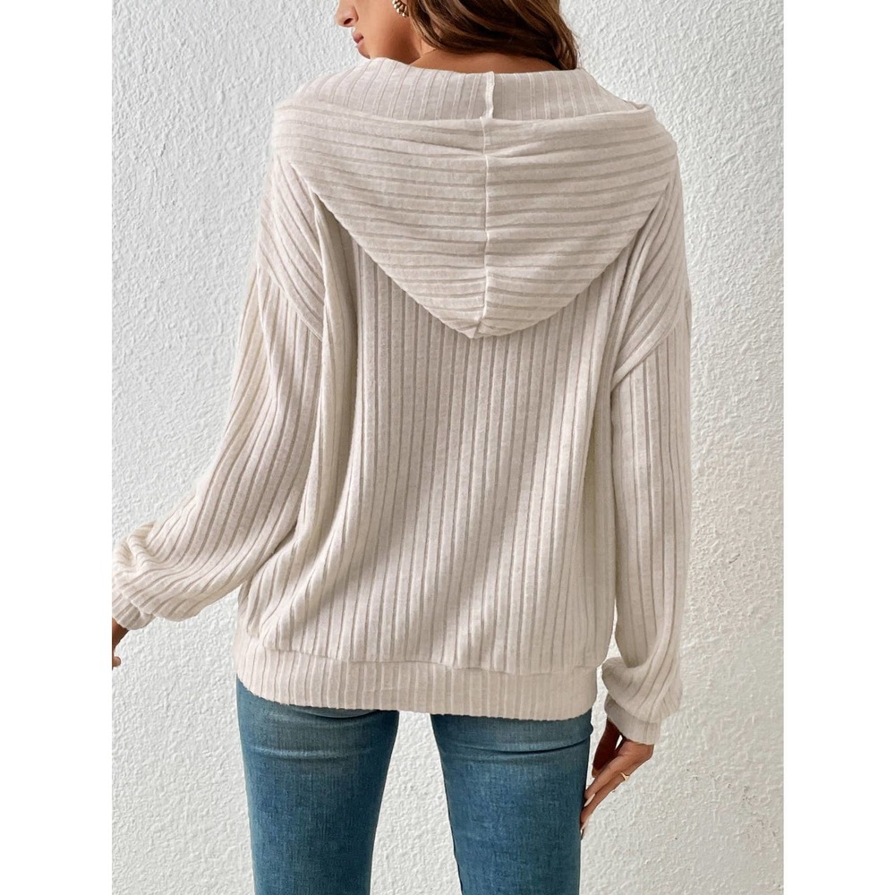 ❗️ minimalist Kangaroo Pocket Drop Shoulder Drawstring Hoodie - Picture 8 of 10